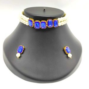 Two layer pearl and Austrian stone choker necklace with studs